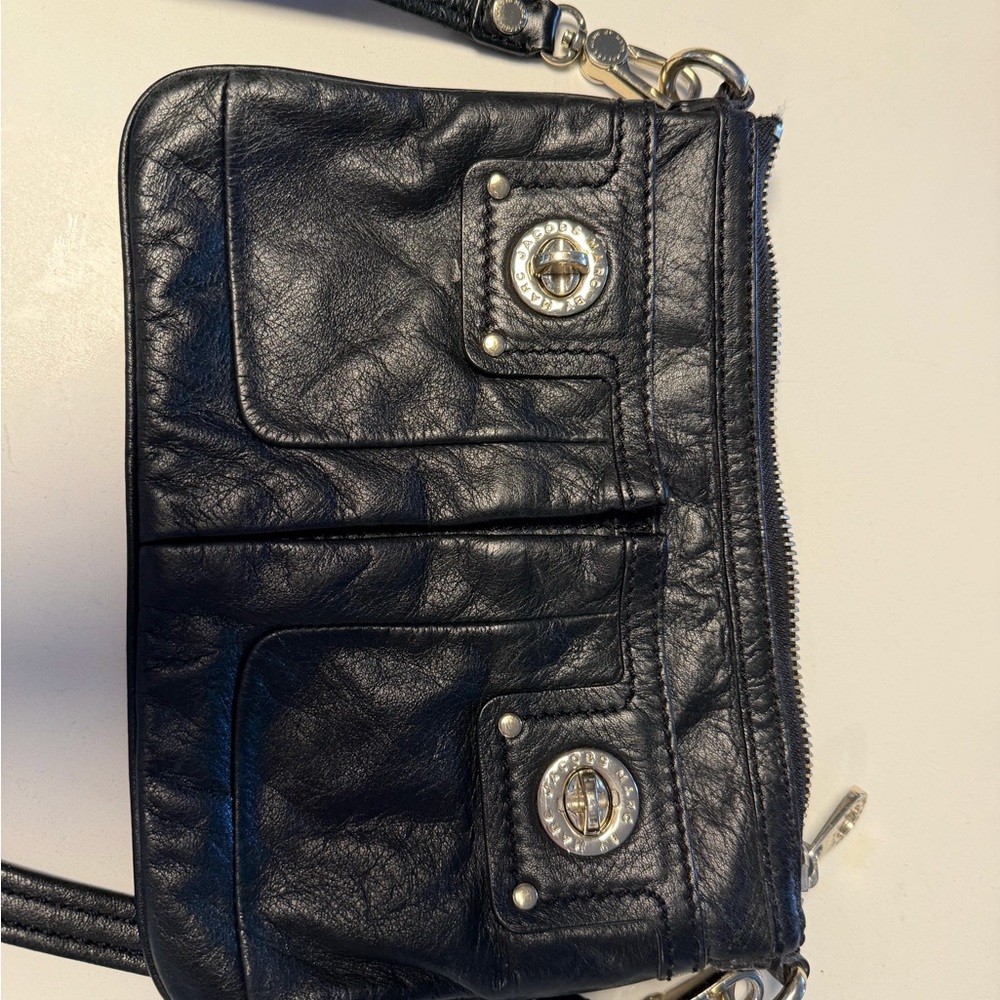 Marc by Marc Jacobs Black Leather Crossbody Wristlet with Turn-Lock Accents